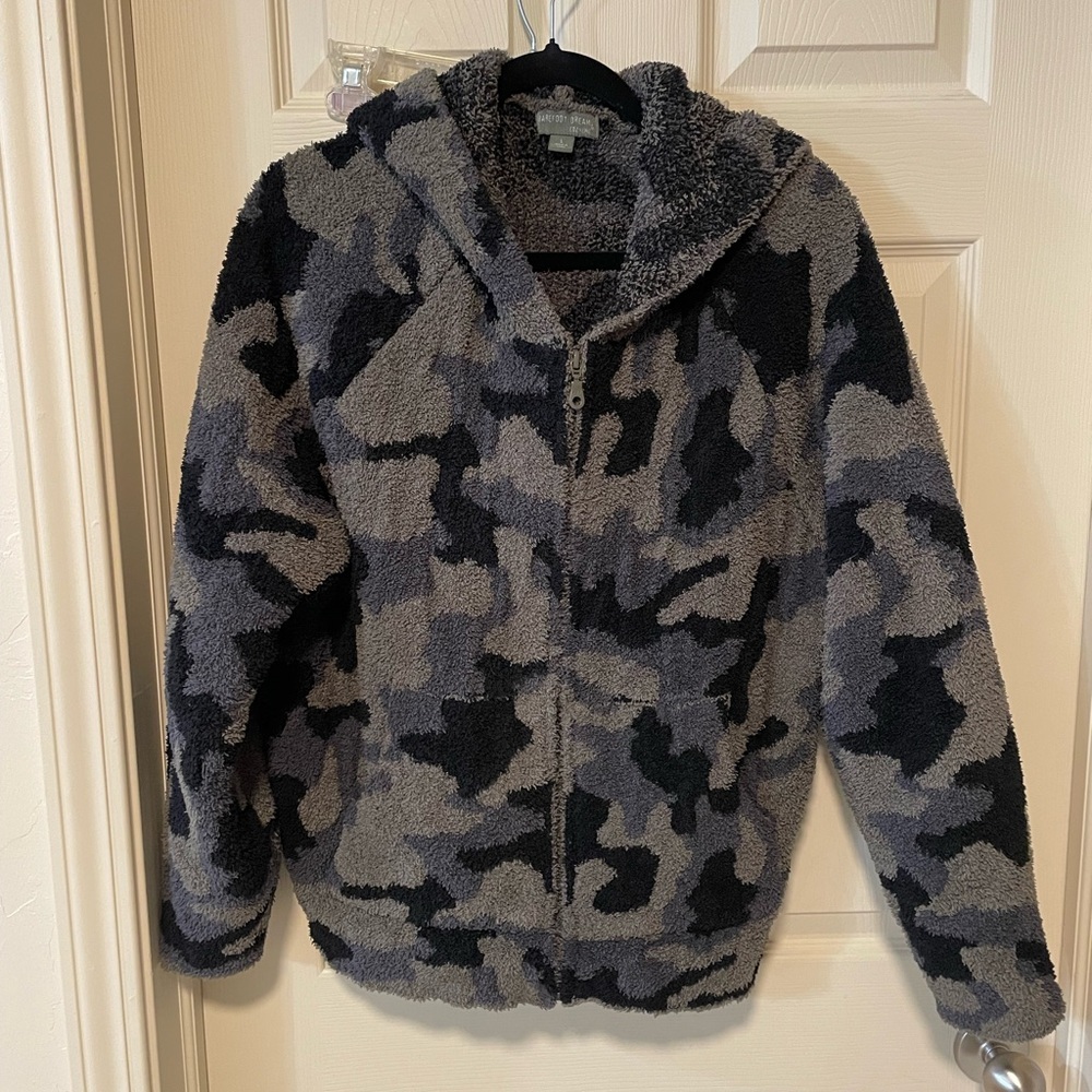 Barefoot Dreams® Women's Size L Cozychic Camo Print Zip Up Hoodie Green Black